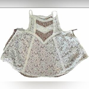 Maurice’s Medium Lace Bib Floral Under Design Flowy Double Layered Tank Top‎ M